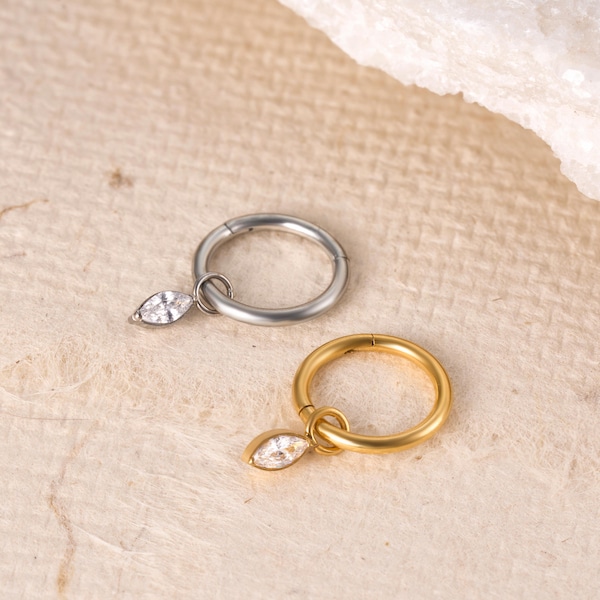 18G/16G Titanium Dangle Huggie Hoop, Cartilage/Conch/Helix Hoop Earring, Rook piercing • conch piercing