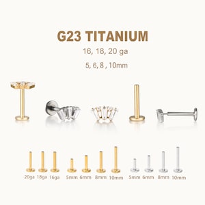 Titan Labret Ohrstecker • Flache Rückseite • Helixohrring • Tragusohrring • Knorpelohrring • Nasenring • Geschenk für sie