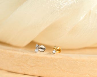 Titanium Tiny Star Labret Stud Earring • Flat Back Earring • Helix Earring • Tragu • Cartilage Earring • Nose Ring • Gift for Her