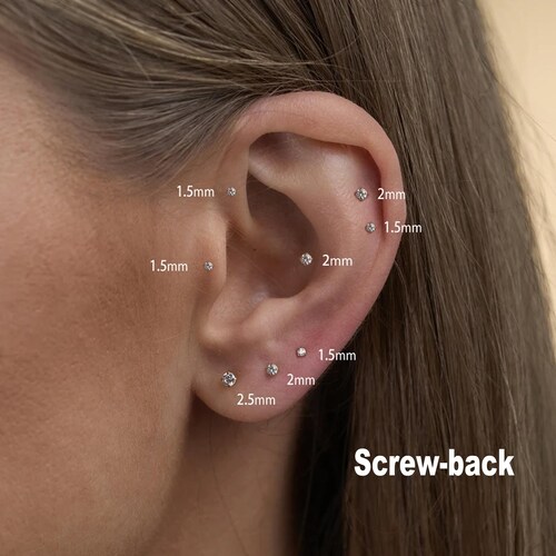 Titanium Labret Stud Earring, THREAD SCREW Flat Back Earring, Tiny Tragus Earring, Forward Helix Earring, Tragus Piercing Stud, Nose Stud