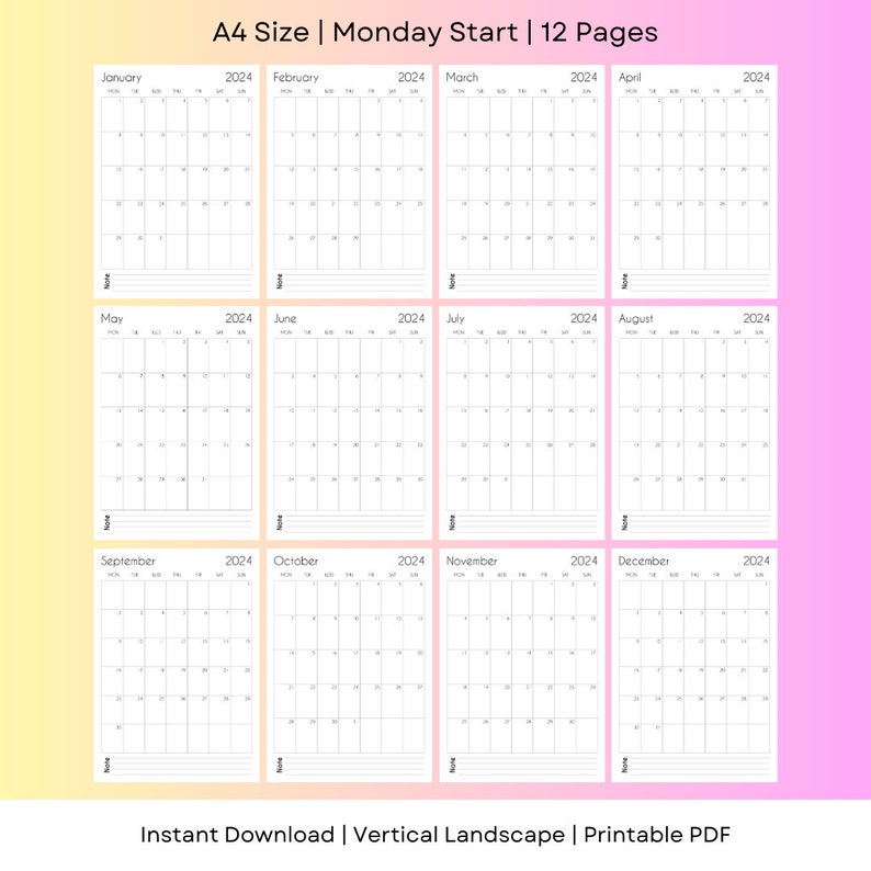 2024 Monthly Calendar Vertical Printable Minimal Style With 12 Pages 2024 Monthly Calendar Vertical Printable Minimal Style With 12 Pages
