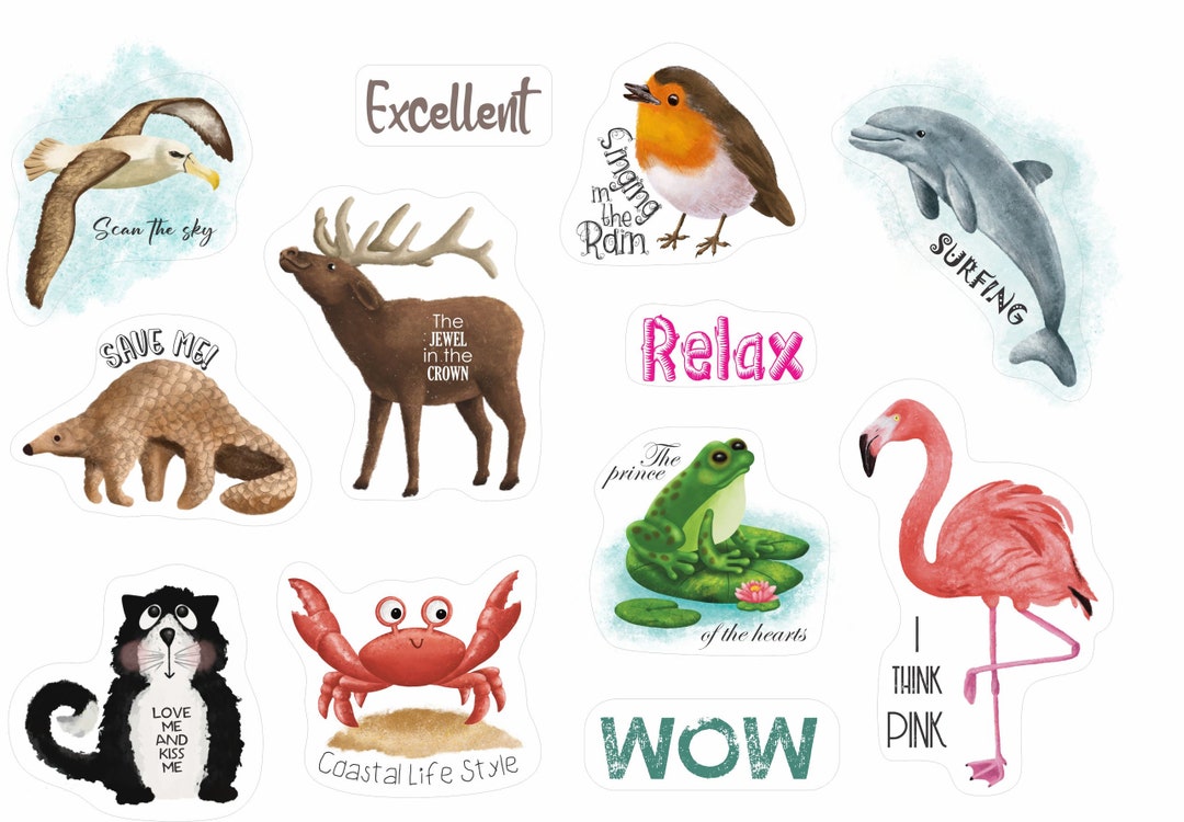 Colored Animal Sticker Downloadable Animal Stickers for Kids Funny Quotes Cute Animal Stickers ...