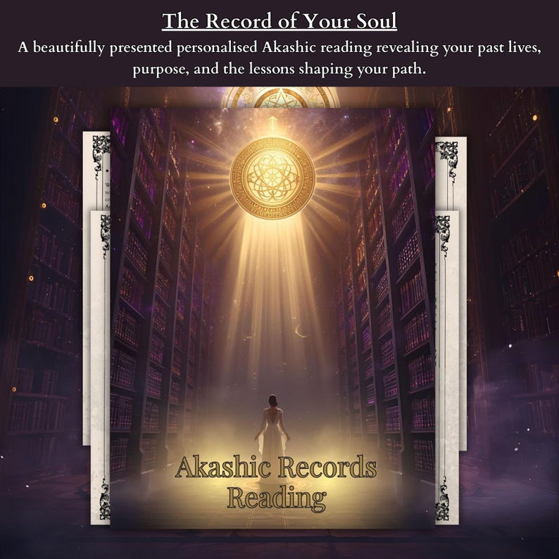 Intuitive Akashic soul reading exploring past lives, life path clarity, karmic lessons, and spiritual messages with same-day digital delivery.