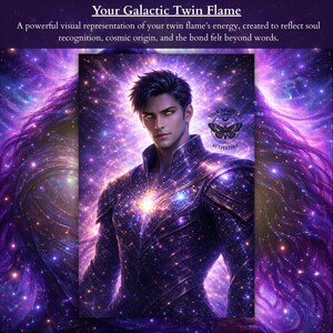 Twin flame reading PDF artwork with channeled psychic insight, love and past life connection, starseed spiritual guidance