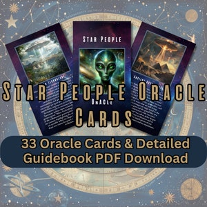 Cartas de oráculo para imprimir / Baraja de tarot de ovnis alienígenas / Guía de personas estelares / Regalo alienígena único