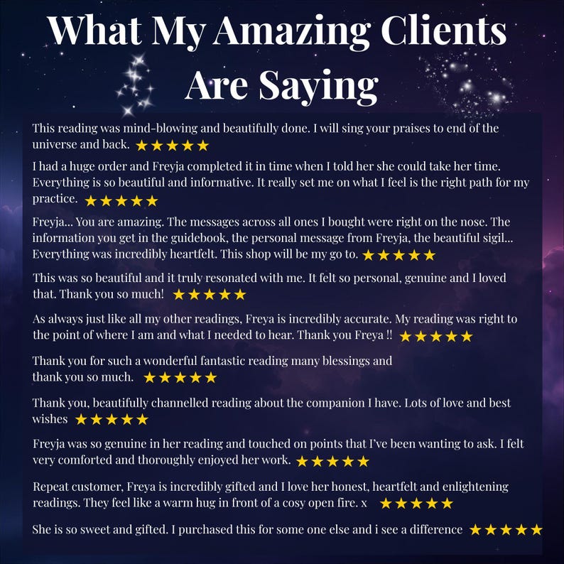 Customer testimonial for angel reading, emotional reassurance, clarity and guardian angel support