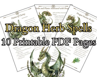 Dragons & Herbs: 10 Printable Grimoire Pages - Instant PDF Download for Book of Shadows, Magic Herbal Spells