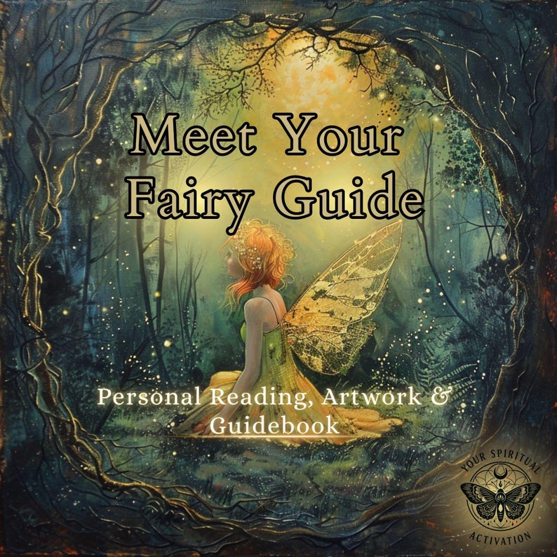 Personalised fairy guide reading with channeled PDF message from your fairy guide, custom fairy guide artwork portrait, and fairy guide connection guidebook, spiritual fairy reading for guidance, clarity, and deeper connection with the fairy realm.