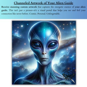 A premium alien spirit guide service providing a personalised reading, intuitive insights, custom digital artwork, a guided video meditation and a spiritual development guidebook designed to help you connect with your alien guide and strengthen your intuitive awareness.