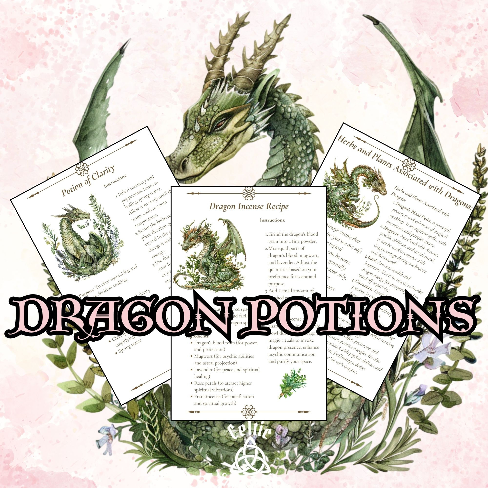 Dragons & Herbs 10 Printable Grimoire Pages Instant PDF Download for