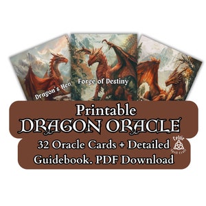 Jeu de cartes Oracle Dragon imprimable - 32 cartes et guide, guide du dragon mystique pour la perspicacité et la croissance spirituelle - PDF à télécharger