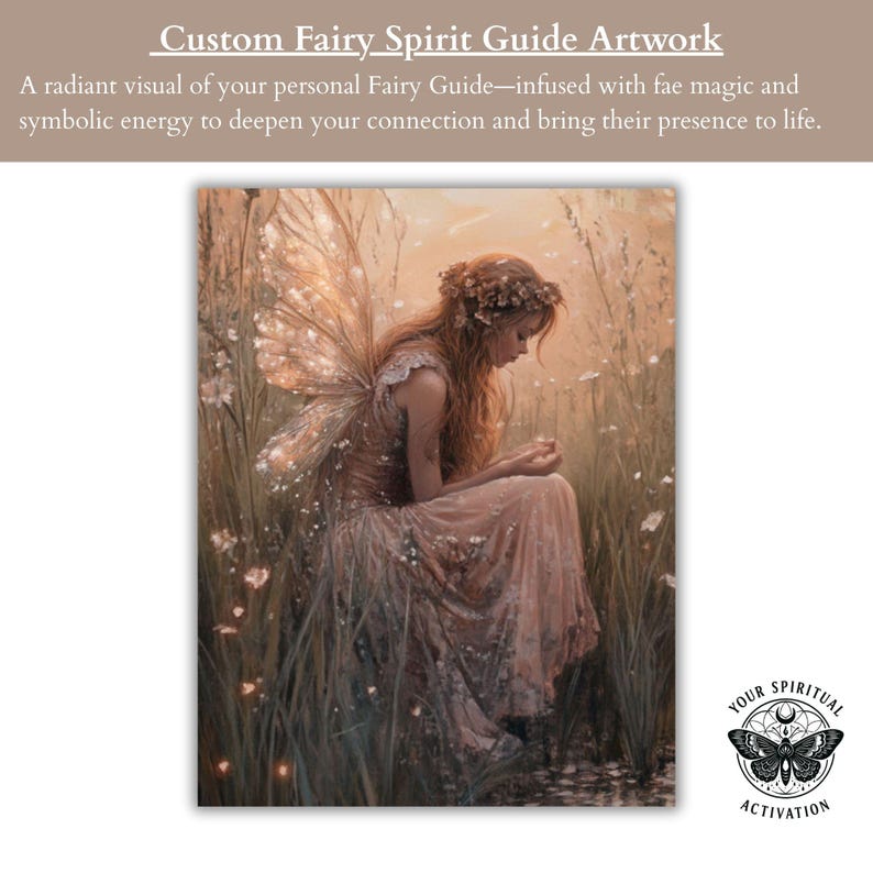 Custom digital artwork of your fairy spirit guide, symbolic, enchanting, and designed to visually represent your guide’s energy and magical presence.