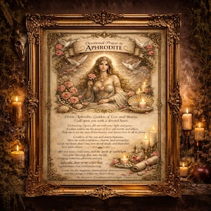 Láminas imprimibles de Afrodita para pared - Decoración de altar de la diosa, arte espiritual de la Divina Feminidad, páginas de grimorio para rituales de amor.