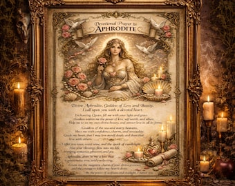 Art mural Aphrodite imprimable - décoration d'autel de la déesse, oeuvre d'art spirituelle féminine divine, pages du grimoire rituel de l'amour