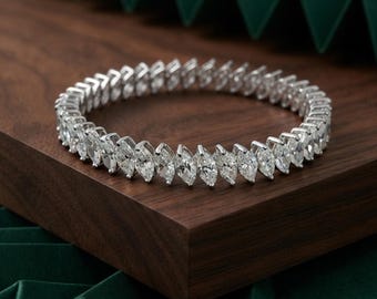 Marquise CZ Stone Tennis Bracelet, Women's Daily Wear Bracelet, 925 Silver Wedding Bridal Bracelet, Birthday Gift For Her, Anniversary Gift