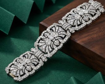 1930's Vintage Inspire Bracelet, Art Deco Open Work Bracelet, Round & Baguette CZ Stone Bracelet, 925 Silver Anniversary Gift, Birthday Gift