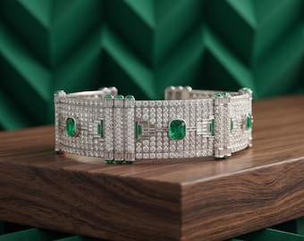 1930's Antique Art Deco Wide Tennis Bracelet, Cabochon Bracelet, Multi Shape CZ Stone Edwardian Bracelet, 925 Silver Party Wear Bracelet