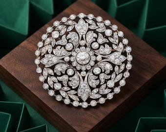 Art Deco Moissanite Brooch: Belle Epoque Leaf Design