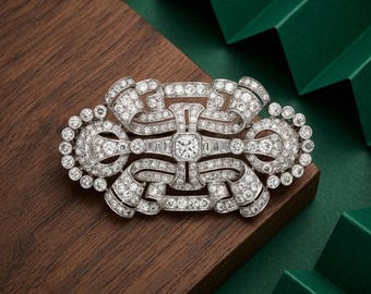 Antique Art Deco CZ Stone Brooch Pin, Vintage Style 925 Silver Brooch, Party Wear Brooch, Victorian Retro Brooch, Wedding Gift For Her-Him