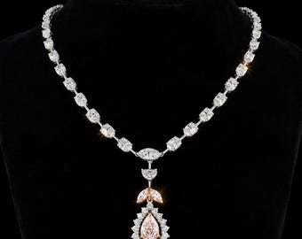 Multi Shape CZ Stone Bridal Necklace, 925 Silver Halo Teardrop Necklace, Women's Wedding Engagement Necklace, Party Wear Heavy Necklace