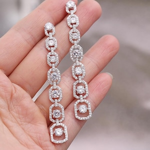Langer hängender baumelnder Ohrring für Frauen, 925 Silber Hochzeit Braut Ohrring, Rundschliff Moissanite Diamant Tropfenohrring, Party Wear Lange Ohrring