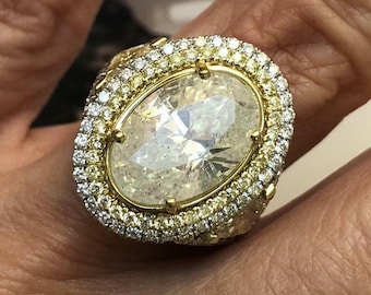 Large Yellow Oval Cut CZ Stone Engagement Ring, Statement Double Halo Ring, 925 Silver Cocktail Party Wear Ring, Wedding Ring For Bride