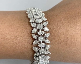 Multi Shape CZ Stone Wide Tennis Bracelet, 925 Silver Wedding Engagement Bracelet For Women, Anniversary Gift, Party Wear Tennis Bracelet