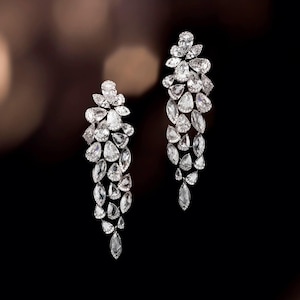 Women&#39;s Wedding Dangle Earring, Engagement Earring For Her, Multi Cut CZ Stone 925 Silver Earring, Party Wear Long Earring, Valentine&#39;s Gift
