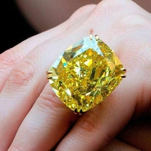 Cushion Cut Yellow CZ Ring: 925 Sterling Silver Cocktail Jewelry