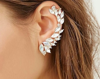 Moissanite Ear Cuff Climber: 925 Silver Leaf Wedding Earring