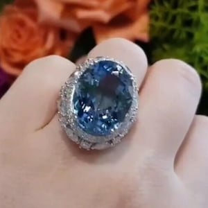 19.50x14.50 MM Oval CZ Stone Cocktail Ring, Party Wear Ring For Her, Blue Gemstone Ring, 14K Gold Wedding Engagement Ring, Christmas Gift
