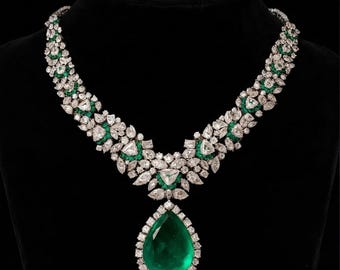 Handmade 925 Silver CZ Teardrop Necklace - Bridal Wedding Jewelry