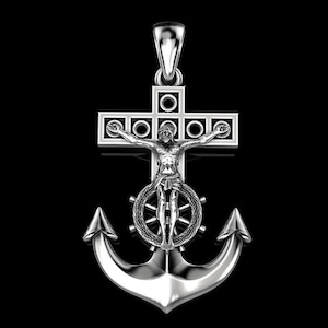 Mariner Kruzifix-Kreuz-Anhänger für Männer-Frauen, Anker Jesus Kreuz Religiöser Anhänger, einzigartiger nautischer Schmuck, Jesus Rad-Ankeranhänger