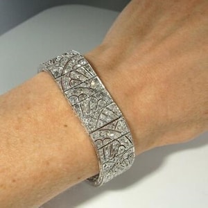 925 Silver Antique Art Deco Bracelet, Round CZ Stone Edwardian Wedding Bracelet, Anniversary Gift For Wife, Vintage Style Tennis Bracelet