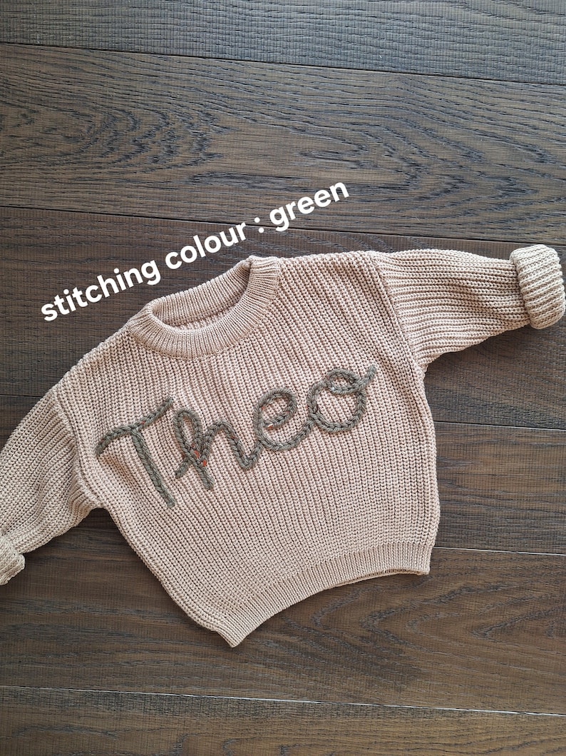 Personalised Embroidered Baby Sweatshirt baby name Jumper Custom Embroidery Personalised knit Sweatshirt baby name knit sweatshirt zdjęcie 3