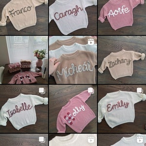 Personalised Embroidered Baby Sweatshirt baby name Jumper Custom Embroidery Personalised knit Sweatshirt baby name knit sweatshirt zdjęcie 4