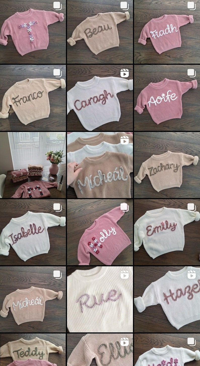 Personalised Embroidered Baby Sweatshirt baby name Jumper Custom Embroidery Personalised knit Sweatshirt baby name knit sweatshirt zdjęcie 4