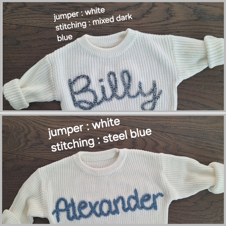 Gepersonaliseerde geborduurde babysweater babynaam Trui Aangepast borduurwerk Gepersonaliseerde gebreide trui Gebreid sweatshirt met babynaam afbeelding 9