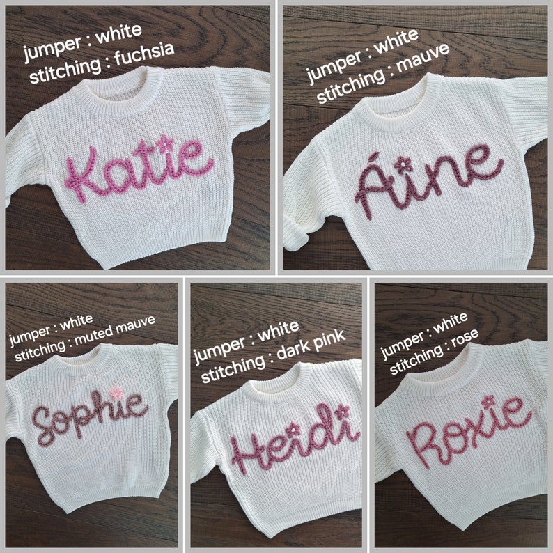 Gepersonaliseerde geborduurde babysweater babynaam Trui Aangepast borduurwerk Gepersonaliseerde gebreide trui Gebreid sweatshirt met babynaam afbeelding 8