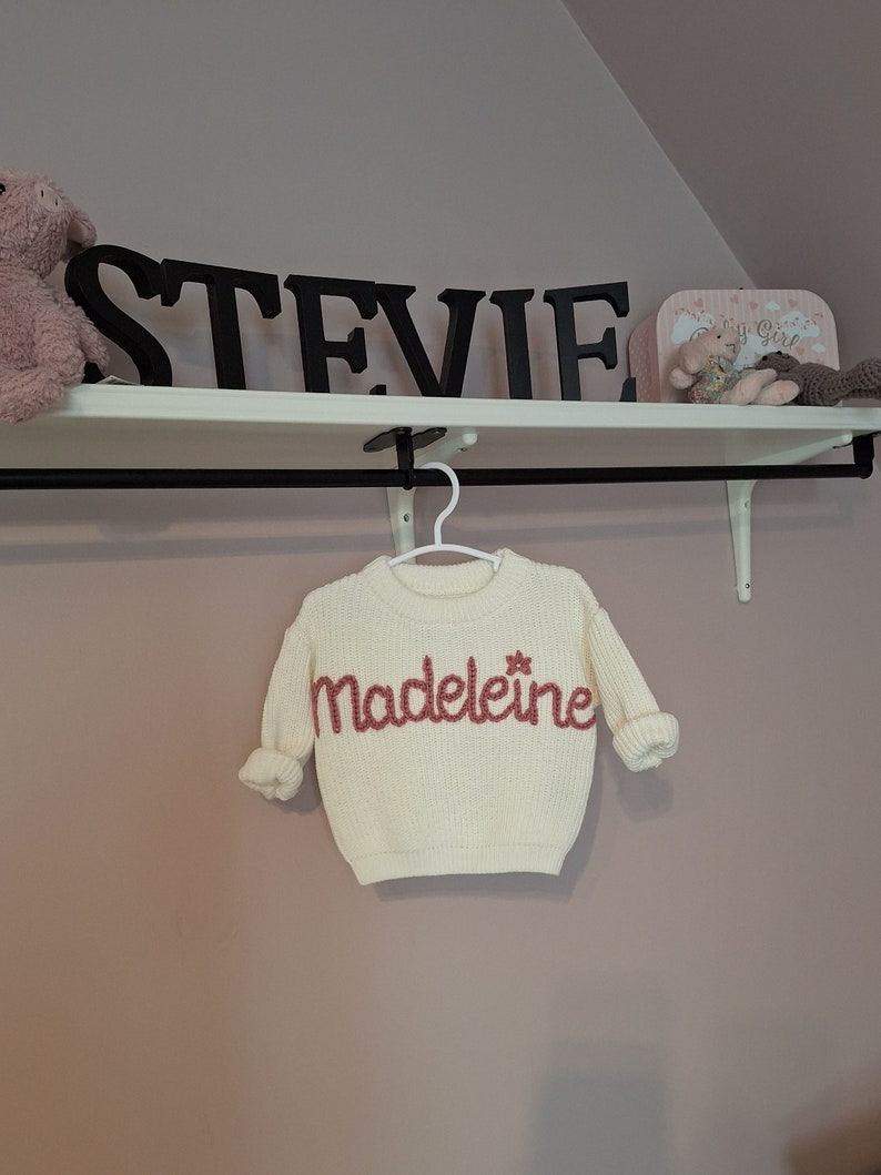 Personalised Embroidered Baby Sweatshirt baby name Jumper Custom Embroidery Personalised knit Sweatshirt baby name knit sweatshirt zdjęcie 7