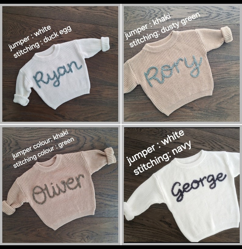 Personalised Embroidered Baby Sweatshirt baby name Jumper Custom Embroidery Personalised knit Sweatshirt baby name knit sweatshirt zdjęcie 10