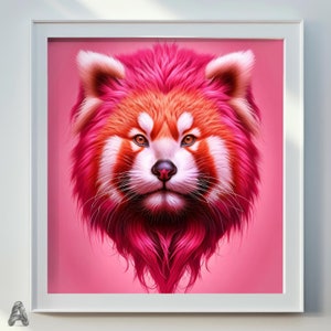 Red Panda Pink Portrait Digital Print Download | Printable Wall Art | Wall Decor Animal | Art Print | Wall Art Poster | Animal Portrait
