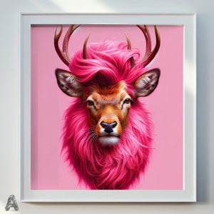 Deer Pink Portrait Digital Print Download | Printable Wall Art | Wall Decor Animal | Art Print | Wall Art Poster | Animal Portrait