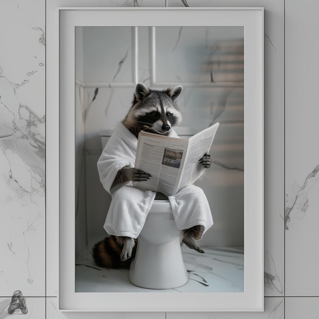 Raccoon Sitting on a Toilet | Digital Download | Bathroom Decor | Art ...