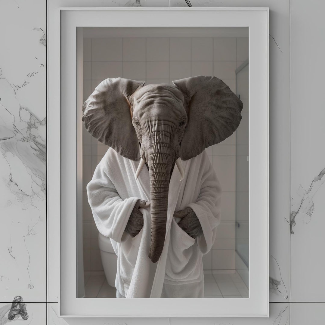 Elephant in Bathrobe | Digital Download | Bathroom Decor | Art Print ...