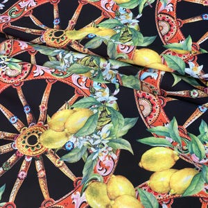 Lemon Print Silky Satin Fabric: Dressmaking Material By The Yard