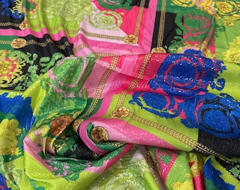 Colorful Baroque Sequin Fabric: 2-Way Stretch Sparkly Fabric