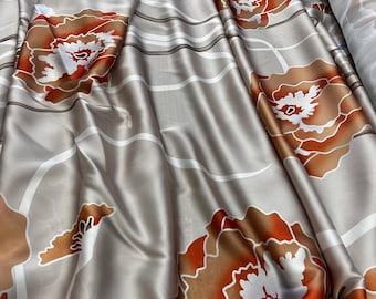 Floral Silky Satin Fabric: Elegant Dressmaking Material By The Yard