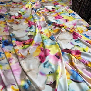 Digital Printed Silky Satin Fabric: Glossy Dressmaking Material, 150cm Wide