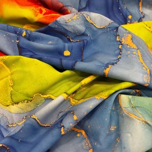 Tie Dye Silky Satin Fabric: Digital Print Dressmaking Material